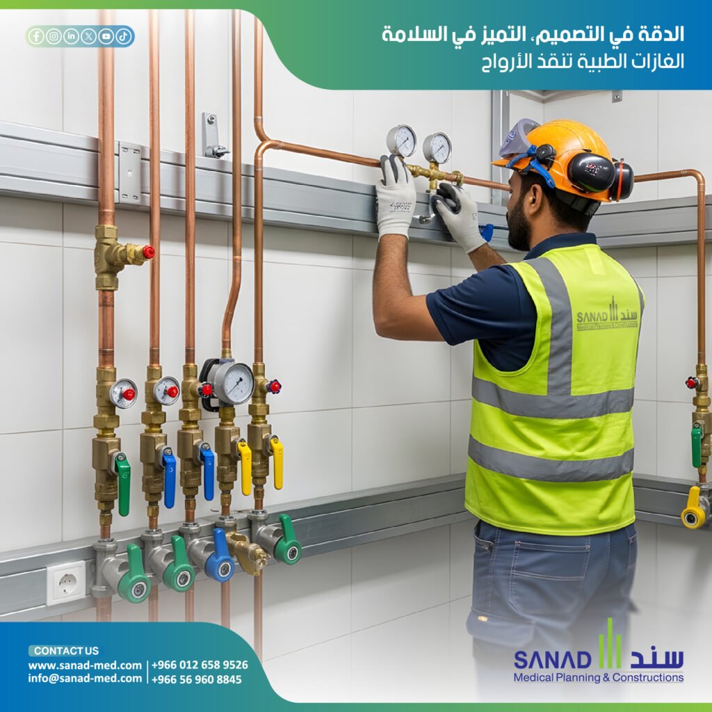 أنظمة الغازات الطبية في السعودية: التصميم والأمان | سند الطبية دليل شامل حول تصميم وتنفيذ أنظمة الغازات الطبية (MGPS) في مستشفيات السعودية وفق معايير NFPA 99 وHTM 02-01. تعرف على دور سند الطبية في ضمان سلامة المرضى. أنظمة الغازات الطبية، سند الطبية، Sanad Medical، غازات طبية السعودية، NFPA 99، HTM 02-01، تصميم المستشفيات، شبكات النحاس الطبي.