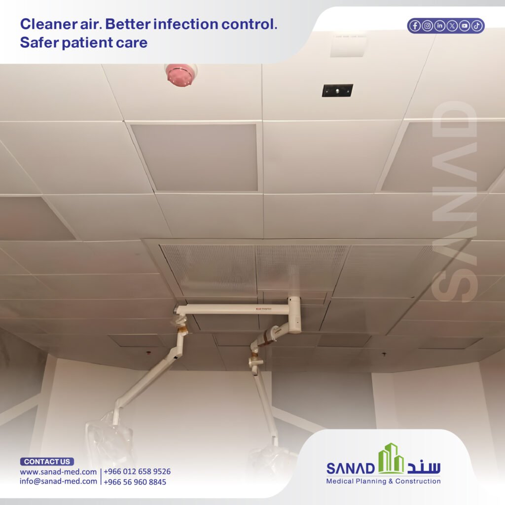 What Are HEPA Filters and Why Are They Essential in Hospitals? Discover how medical HEPA filters work, their classifications, and their critical role in operating rooms, isolation suites, and infection control under MOH and CBAHI standards with Sanad Medical. What Are HEPA Filters and Why Are They Essential in Hospitals, medical HEPA filters, hospital HVAC systems, Laminar Flow ventilation, CBAHI standards, negative pressure isolation, positive pressure cleanrooms, sterile operating theaters, hospital infection control, clean air filtration, Sanad Medical, Saudi medical engineering, hospital building code.