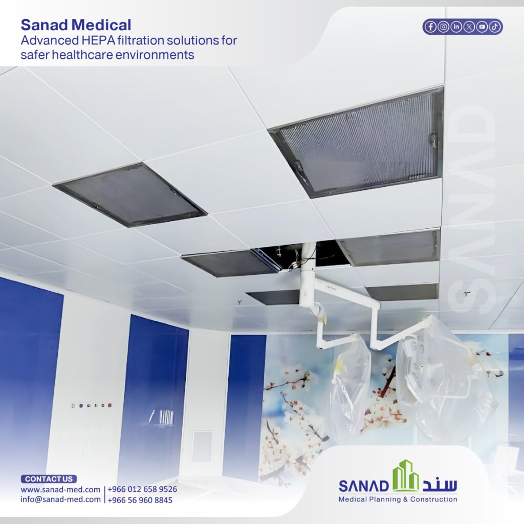 What Are HEPA Filters and Why Are They Essential in Hospitals? Discover how medical HEPA filters work, their classifications, and their critical role in operating rooms, isolation suites, and infection control under MOH and CBAHI standards with Sanad Medical. What Are HEPA Filters and Why Are They Essential in Hospitals, medical HEPA filters, hospital HVAC systems, Laminar Flow ventilation, CBAHI standards, negative pressure isolation, positive pressure cleanrooms, sterile operating theaters, hospital infection control, clean air filtration, Sanad Medical, Saudi medical engineering, hospital building code.