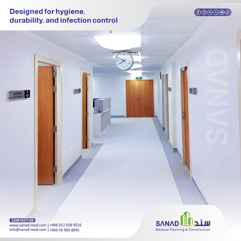 Why Is Medical Vinyl Flooring Essential for Hospitals? | Sanad Medical Discover why Sanad Medical installs Medical Vinyl Flooring in operating suites, ICUs, and hospital corridors to enhance infection control and meet CBAHI standards. Medical Vinyl Flooring, hospital vinyl flooring, conductive vinyl, homogeneous vinyl, operating room flooring, infection control flooring, thermal seam welding, CBAHI standards, Sanad Medical, Saudi healthcare engineering, hospital outfitting KSA.