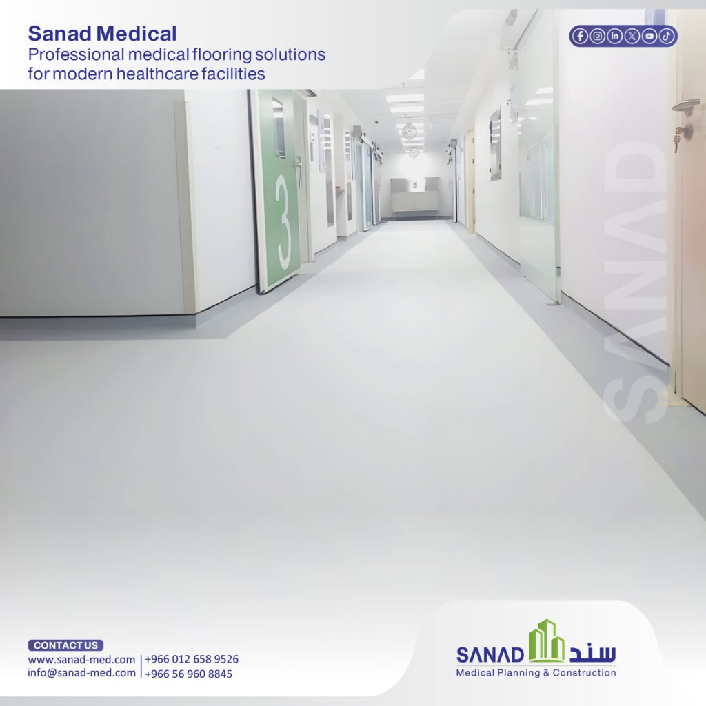 Why Is Medical Vinyl Flooring Essential for Hospitals? | Sanad Medical Discover why Sanad Medical installs Medical Vinyl Flooring in operating suites, ICUs, and hospital corridors to enhance infection control and meet CBAHI standards. Medical Vinyl Flooring, hospital vinyl flooring, conductive vinyl, homogeneous vinyl, operating room flooring, infection control flooring, thermal seam welding, CBAHI standards, Sanad Medical, Saudi healthcare engineering, hospital outfitting KSA.
