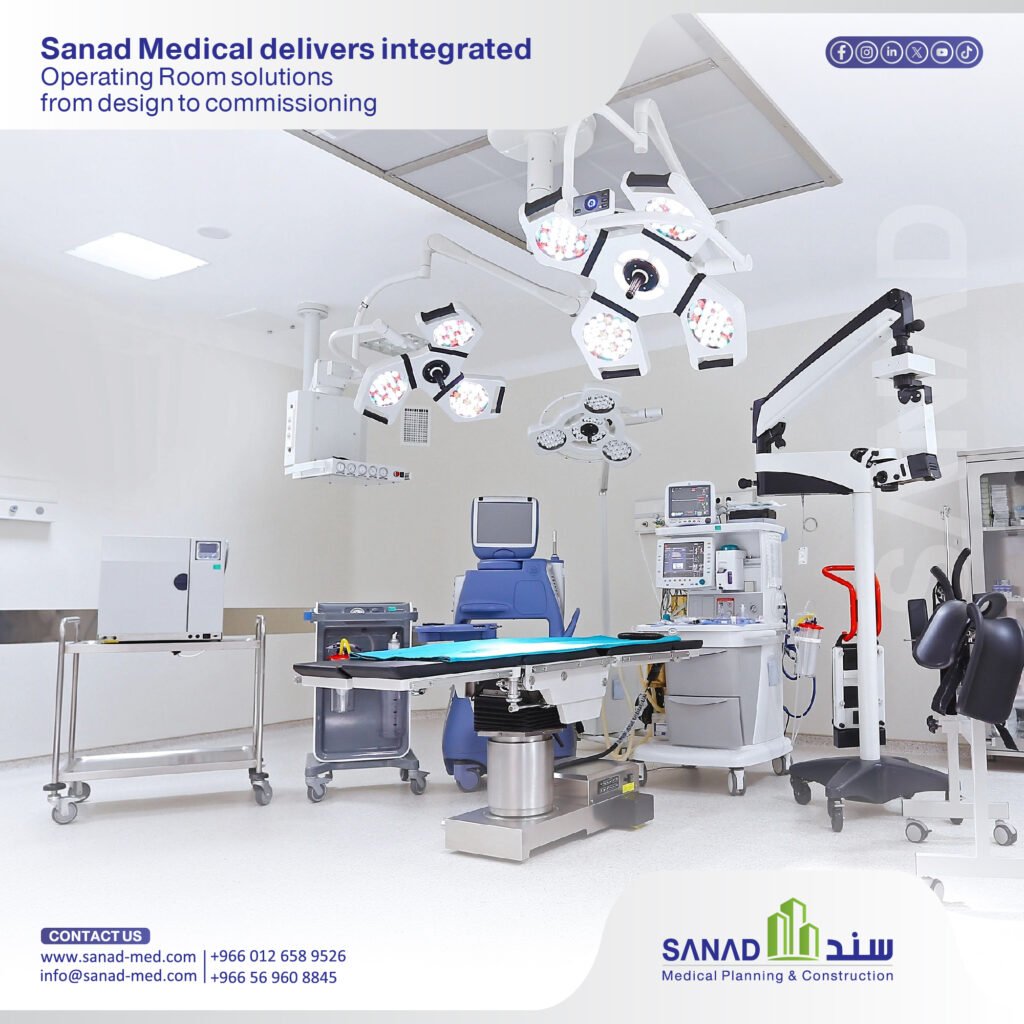 Operation room Fit-Out & Engineering Standards | Sanad Medical Sanad Medical’s expert guide to outfitting operating theaters in Saudi Arabia: Laminar Airflow HVAC, medical gas pipelines, isolated power supplies (IPS), and CBAHI standards. Operating room fit-out KSA, operating theater design, Sanad Medical, Laminar Airflow, HEPA filters, medical gas pipeline, IPS isolated power, CBAHI standards, MOH licensing, conductive vinyl.